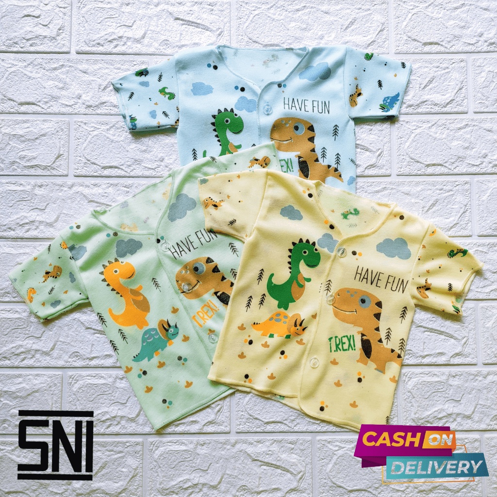 3 PCS Baju Bayi Lengan Pendek Baju Bayi Baru Lahir Baju Newborn Baju Bayi Motif Dinosaurus