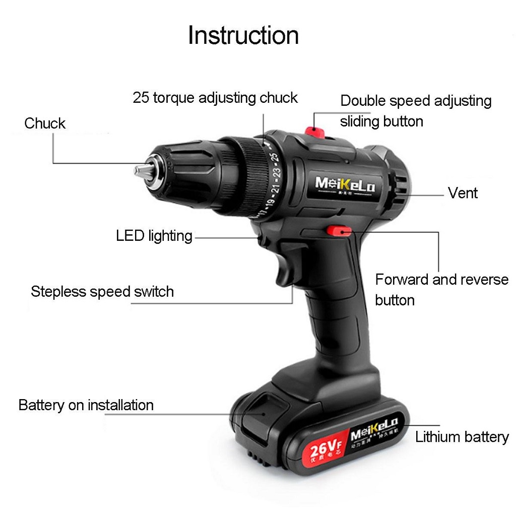 MEIKELA Cordless Electric Screwdriver Impact Drill - Obeng Bor Listrik