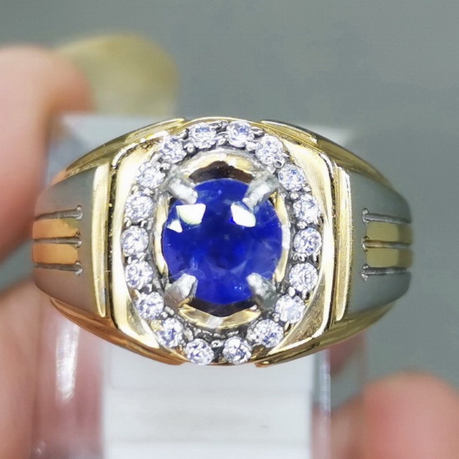Cincin batu Akik Biru Asli Blue Safir Ceylon Srilangka