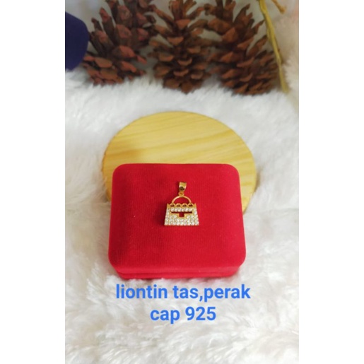 Liontin Tas Cor mata2, Perak 925, Sepuh Emas Kuning