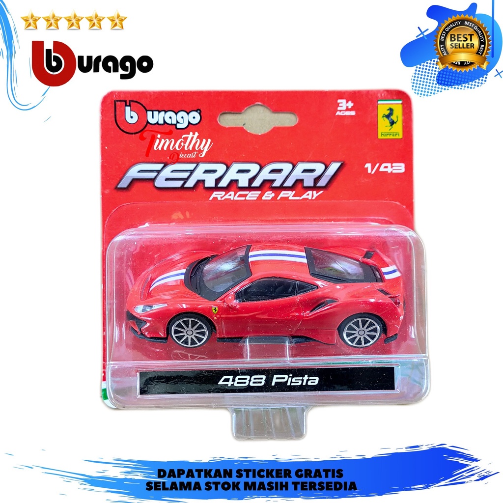 Burago Ferrari Race N Play 488 Pista Merah Timothy Diecast