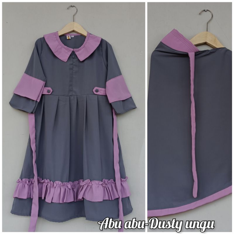 set gamis wolfis premium ruffle anak perempuan banat 2 3 4 5 6 7 8 9 10 tahun syar'i couple cadar ta