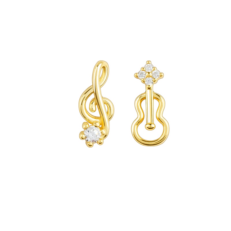 Personality Musical Note Gold Color Earrings Anting Stud Classical Music Violin Crystal Earring Women Jewelry Gift