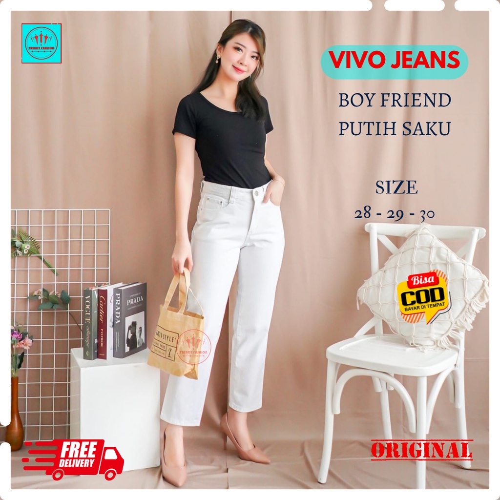 Vivo celana panjang Boyfriend jeans wanita, remaja, dewasa varian putih model boyfriend putih polos 