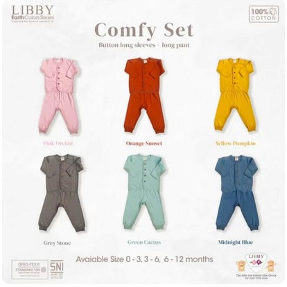 Libby Earth Comfy Set Button Short Sleeve/ Button Long Sleeve Setelan Baju Panjang