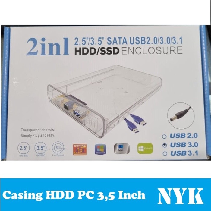 Casing Hardisk HDD SSD PC 2 in 1 SATA 3.5 dan 2.5 inch USB 3.0 Case