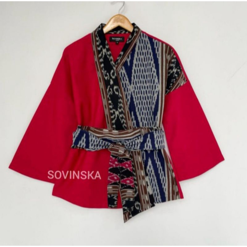Atasan Batik Kombinasi Wp 231 merah marun baju kerja wanita blus blouse batik lengan panjang etnik b