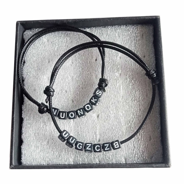 12 Pcs (1 Lusin) Gelang Tangan Korea Abjad Tali Hitam