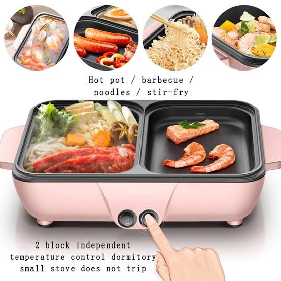 BBQ Grill Pan Hot And Pot 2 in 1 BBQ &amp; Shabu Steamboat Tumis Pemanggang Elektrik - Panci Listrik 2 in 1 Penggoreng