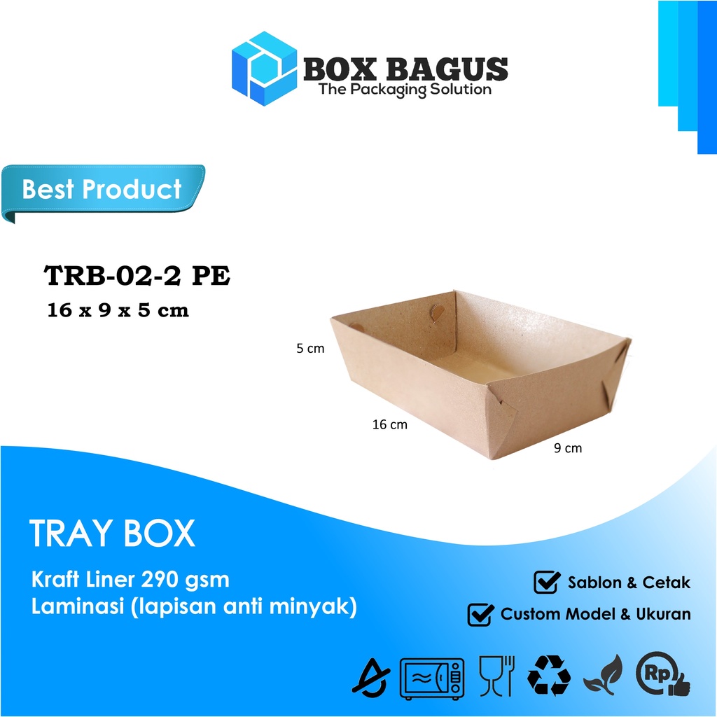 TRAY BOX (M) 16x9x5 KRAFT 290 GSM LAMINASI - DUS KOTAK HAMPERS MAKANAN NASI KUE SNACK