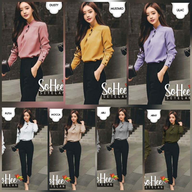 SET SOHEE FASHION PAKAIAN WANITA SETELAN ATASAN DAN CELANA BAHAN MOSCREPE JCHM