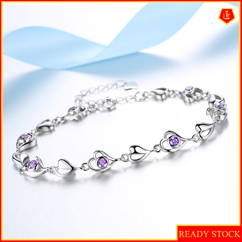 [Ready Stock]Fashion Heart-Shaped 925 Silver Diamond Bracelet