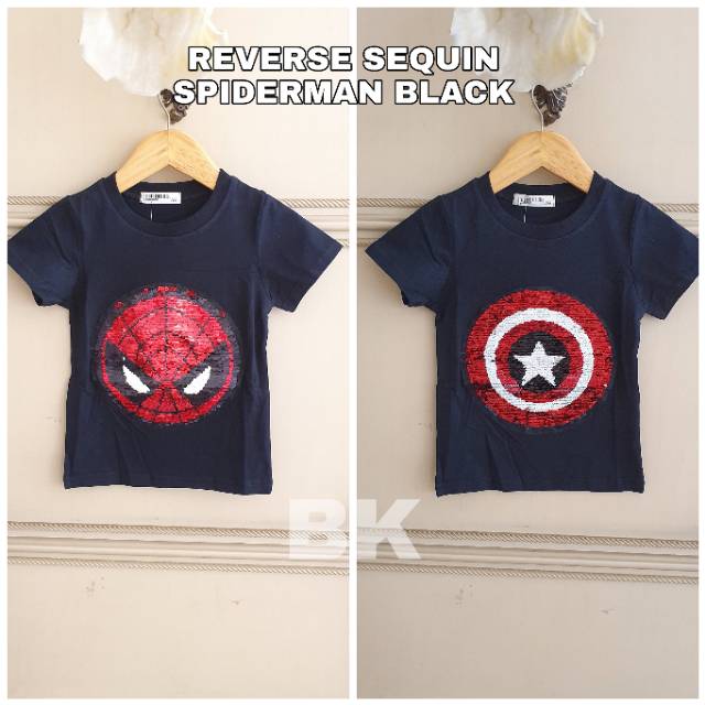 KAOS ANAK MOTIF CAPTAIN AMERICA RESERVE SEQUIN IMPORT TEBAL BAGUS MURAH