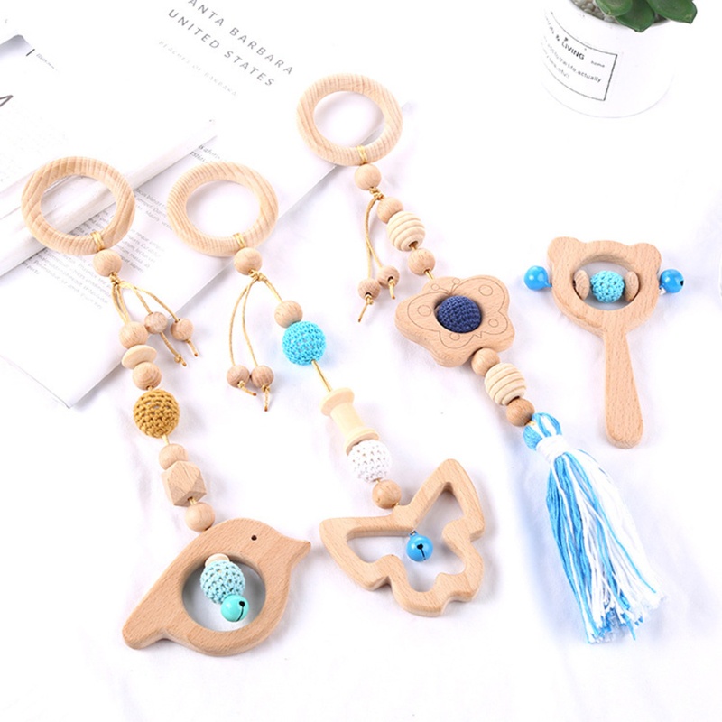 Mary 4pcs / Set Mainan Teether Rattle Bahan Kayu Untuk Bayi