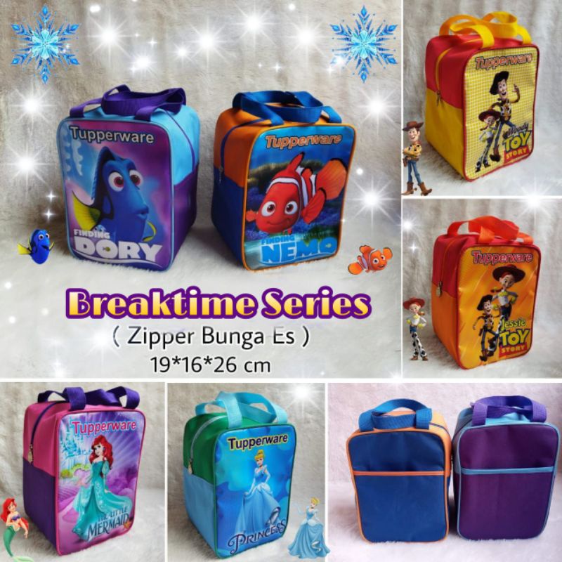 Breaktime Series Lunch Bag / tas bekal Nemo, Dory, Mermaid, Princess, Toy Story ( Zipper bunga Es )