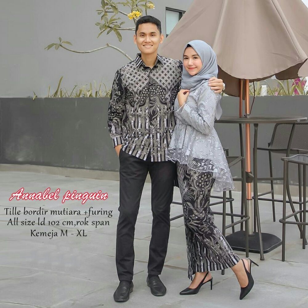 (TERMURAH - ORI & REAL PIC!  WARNA) Batik Couple Andhini Kebaya Couple Brukat Anabel - BS073-3