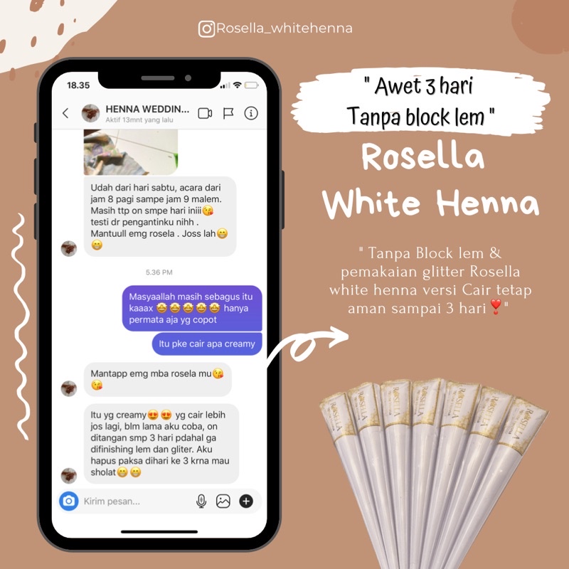 [CAIR] ROSELLA WHITE HENNA CONE 15gr Waterproff tahan gesek