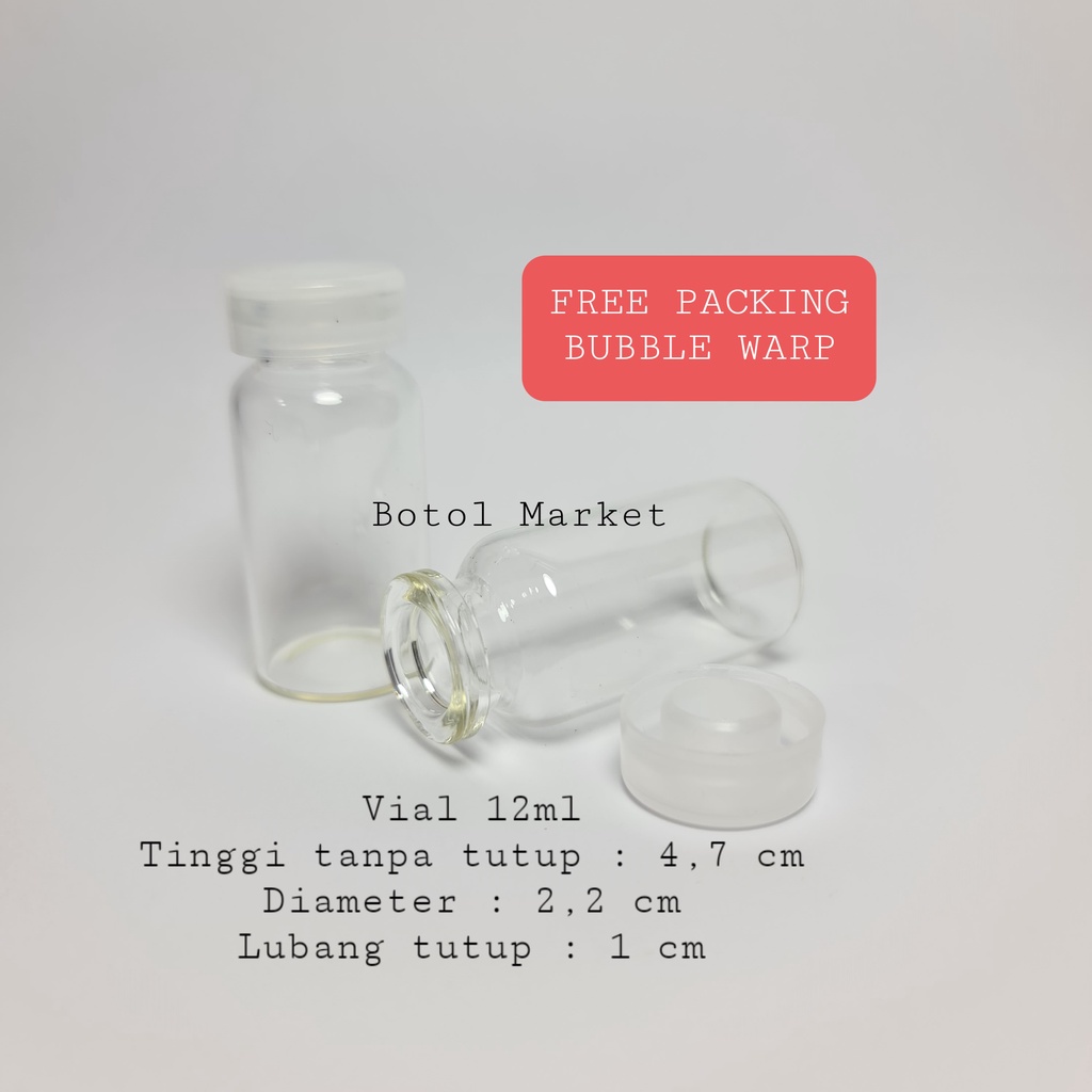 Vial 12ML botol kaca tester tutup sumbat Plastik