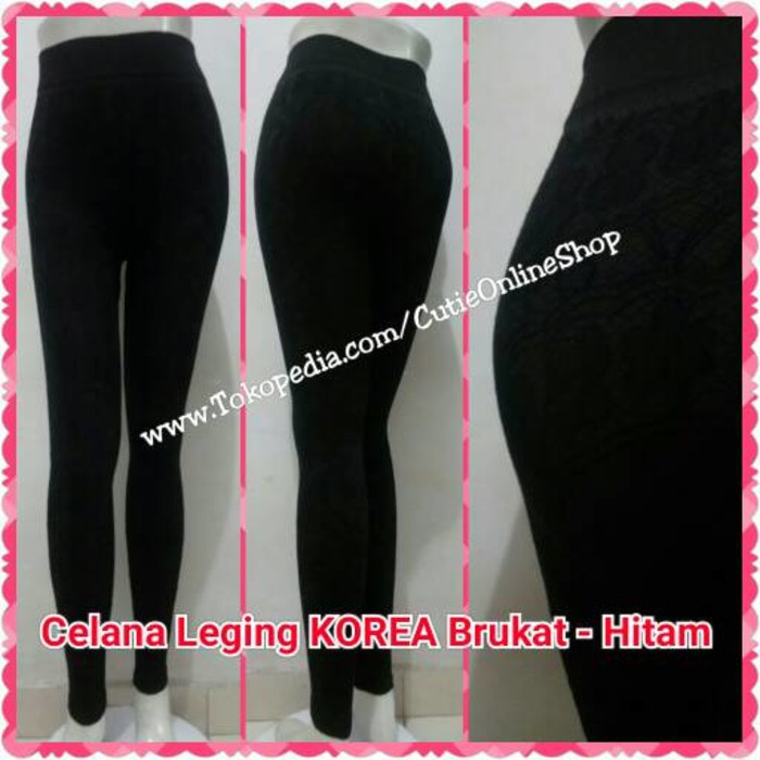 Terlaris Celana Leging KOREA Brukat   Hitam   Legging Panjang Import Black Murah