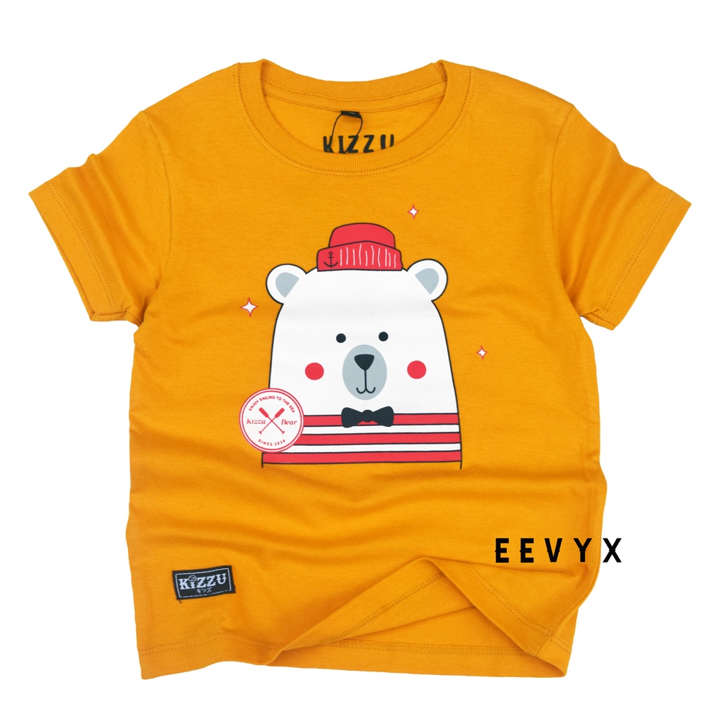 Kizzu Baju Kaos Distro Anak Laki Laki Umur 1-12 Tahun Bahan Cotton - Bear Mustard - Eevyx Store