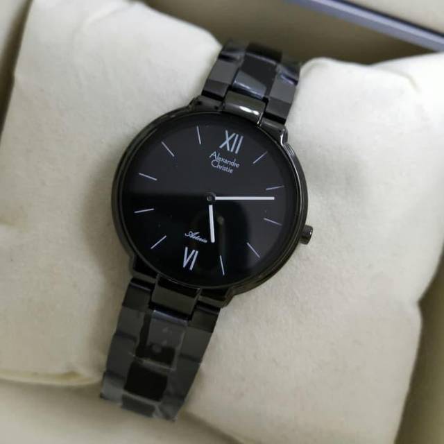JAM TANGAN WANITA ALEXANDRE CHRISTIE AC 8604 BLACK LIST WHITE ORIGINAL