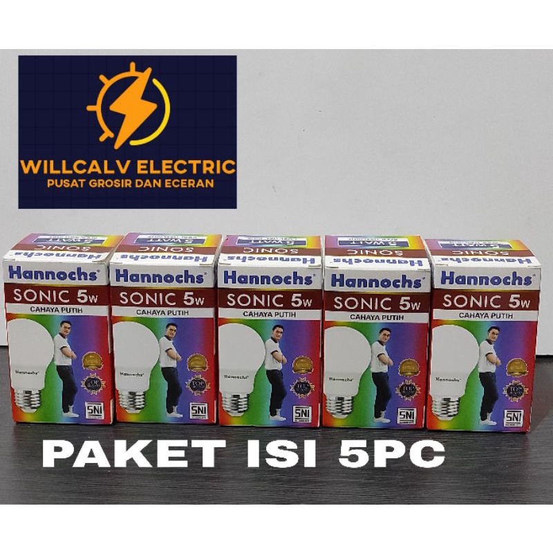 PAKET ISI 5 PC LAMPU LED HANNOCHS  SONIC 5W 5 WATT CAHAYA PUTIIH