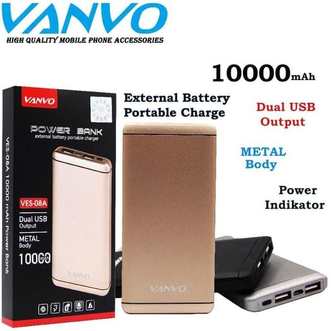 VANVO POWER BANK VANVO SLIM VES - 08A PB VANVO SLIM VES-08A 10000MAH POWER BANK DUAL USB OUTPUT