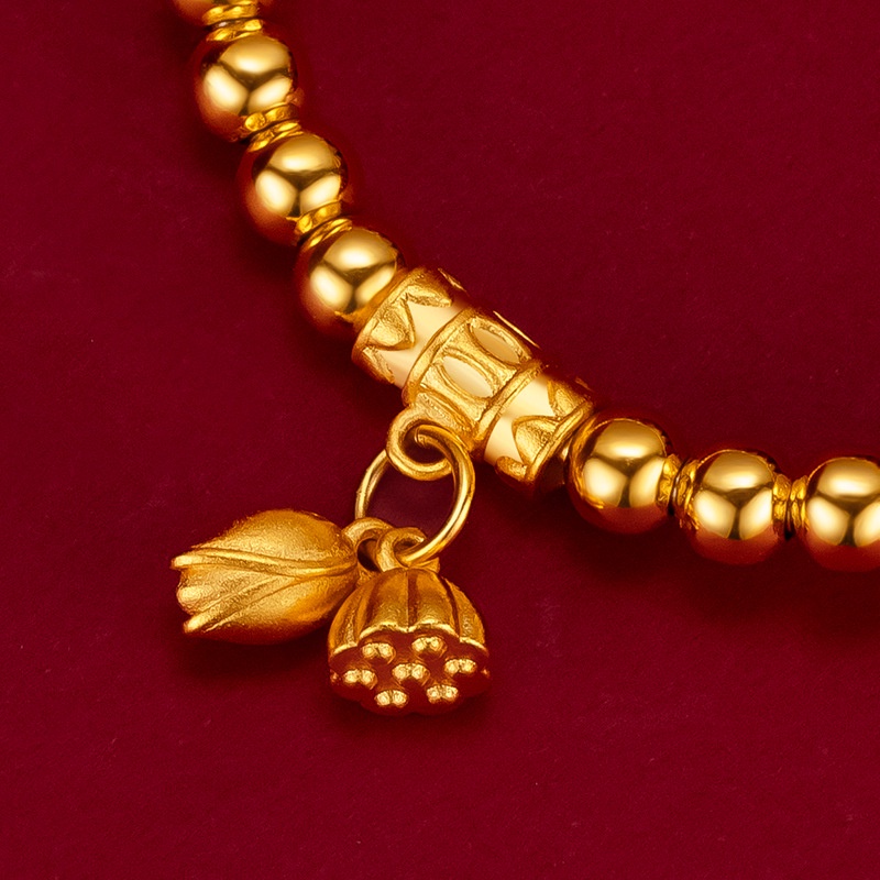 Gelang Emas Emas Asli Kadar 375 Model Dorong Tarik Aksen Manik-Manik