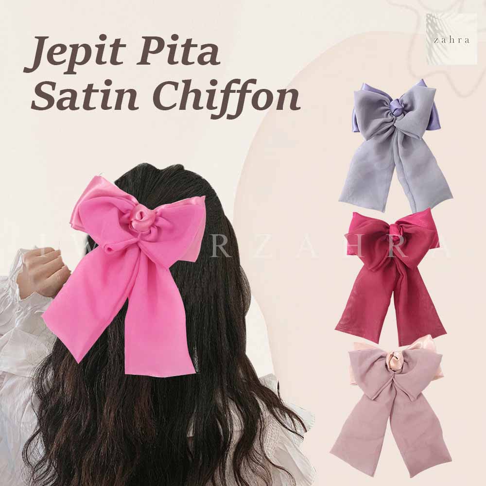 JEPIT PITA SATIN CHIFFON - Jepit kupu satin silk premiun chiffon aksesoris rambut &amp; dasi kilap halus