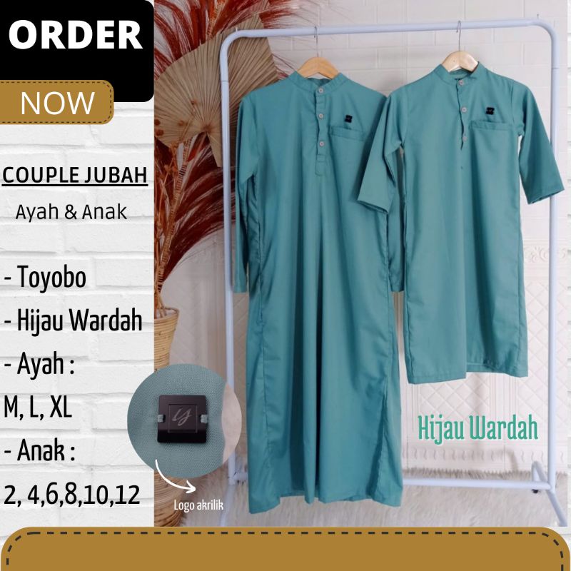 Couple Muslim Jubah Gamis Ayah & Anak Toyobo Warna Hijau Wardah/ Couple Gamis Terbaru Ayah dan Anak 
