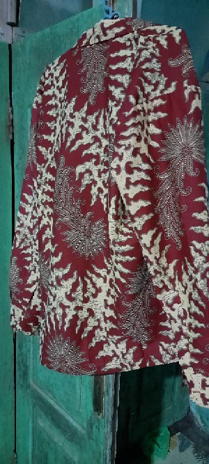 Uwer Merah Kemeja Batik Pria Katun Cabut Full Furing