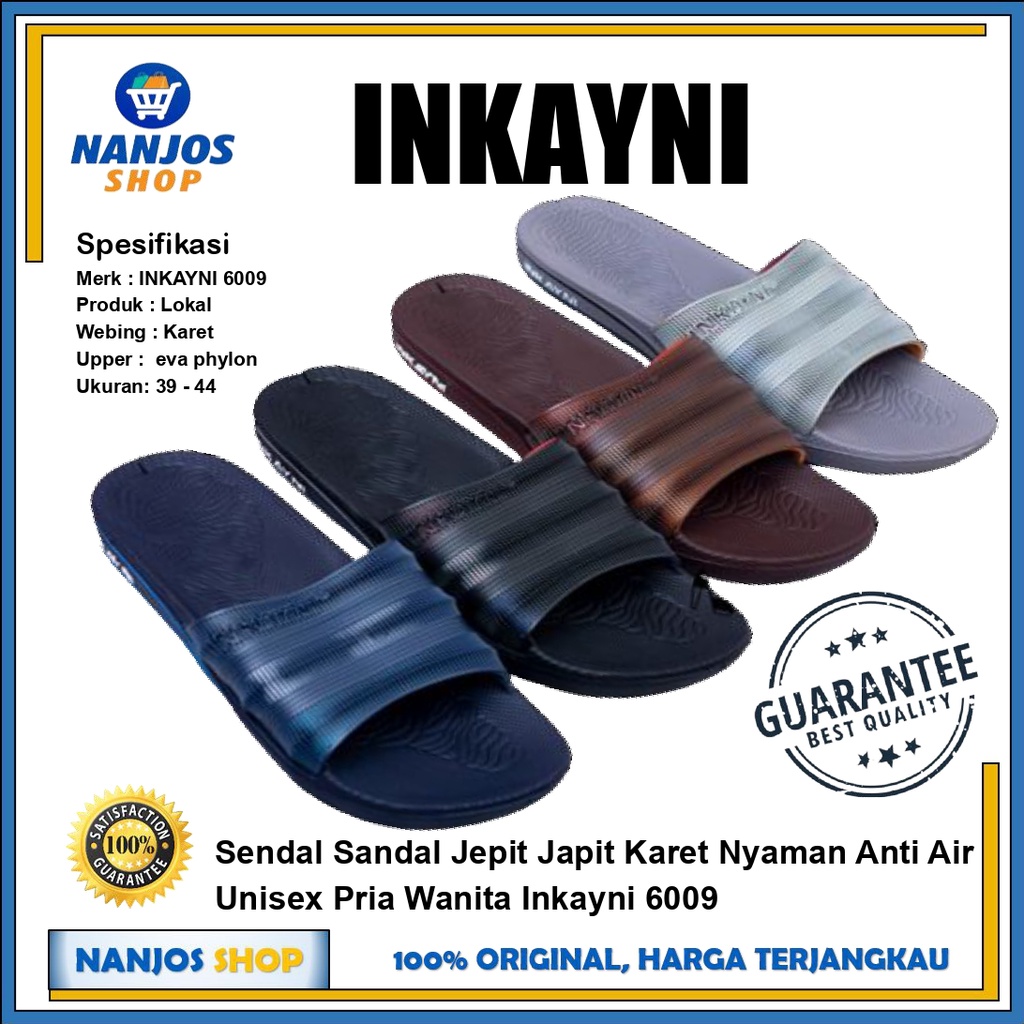 Sendal Sandal Jepit Japit Karet Nyaman Anti Air Unisex Pria Wanita Inkayni 6009