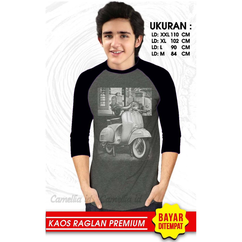 Kaos Raglan (VESPA)/Kaos Pria Lengan 3/4/ Kaos Pria/ Kaos Cowok/ Kaos Oblong/Misty/Oblong