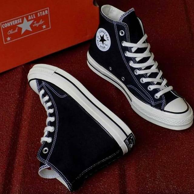 Sepatu Converse 70s High Egret Black / Sepatu Sekolah Kerja Kuliah Black_White Original Grade Made In Vietnam Terlaris (Gratis Ongkir)