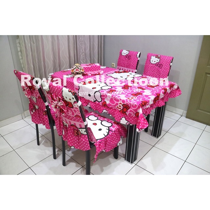 Taplak Meja Makan - Set Sarung Kursi Makan / Taplak Meja / Ctc / Cover Kursi Hkdotypink