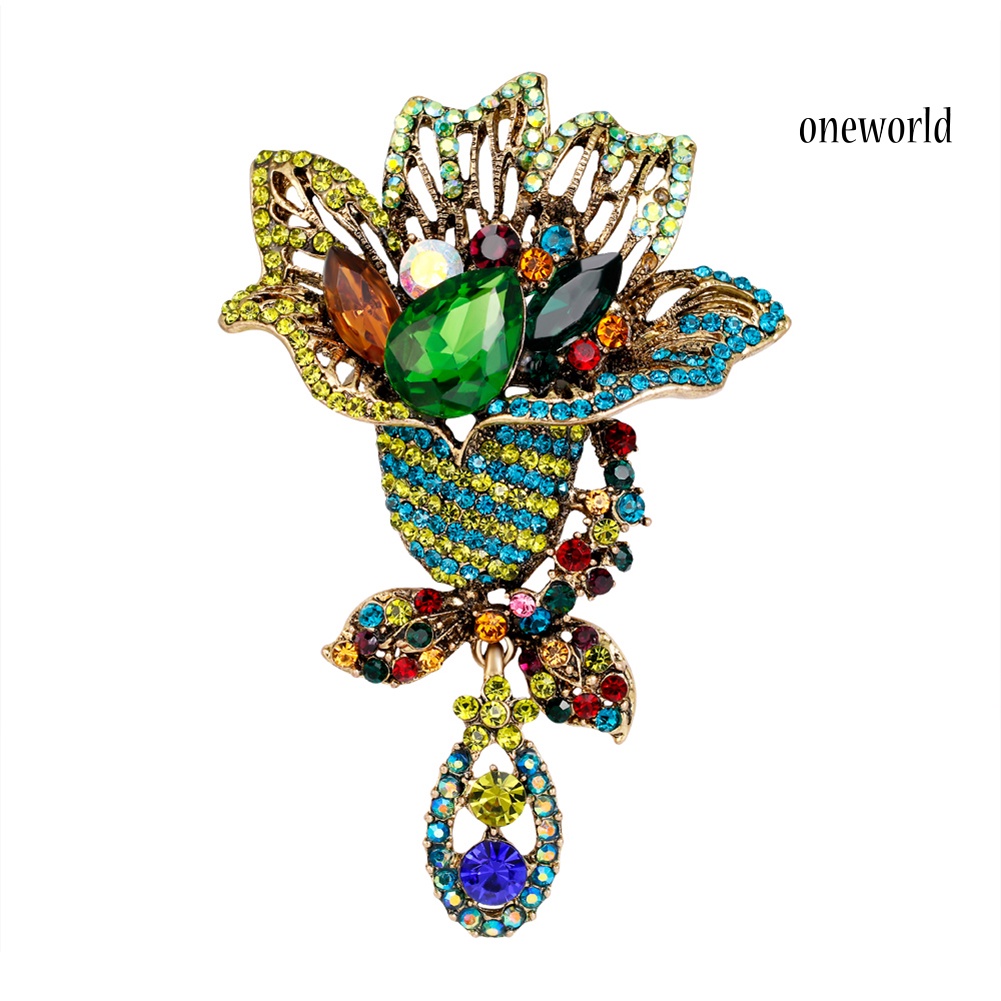 OW@ Fashion Multicolor Rhinestone Flower Brooch Pin Lady Dress Scarf Bag Accessory