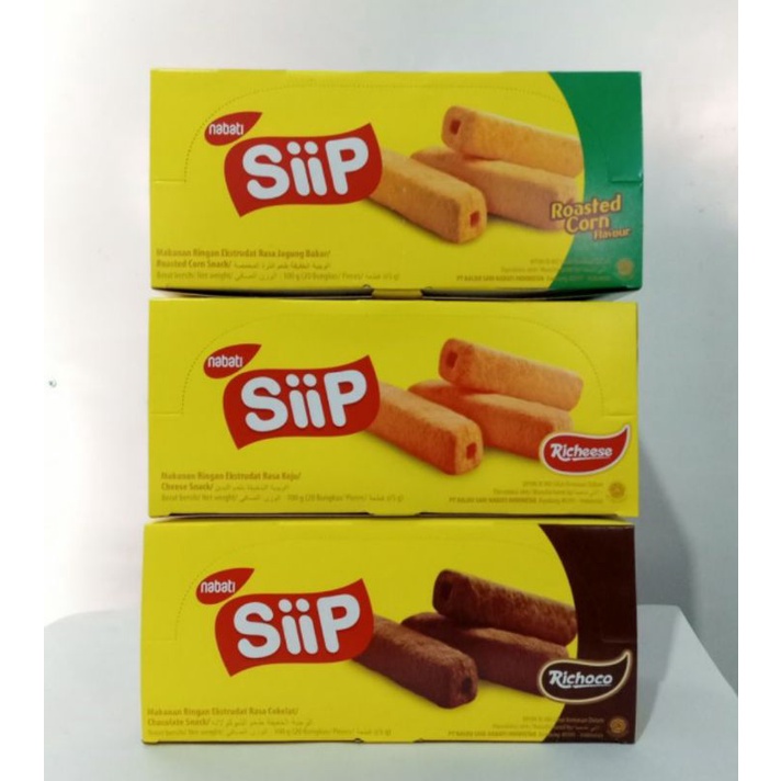 

SIIP NABATI VARIAN COKLAT, KEJU, JAGUNG BAKAR SNACK 1 BOX ISI 20 PCS