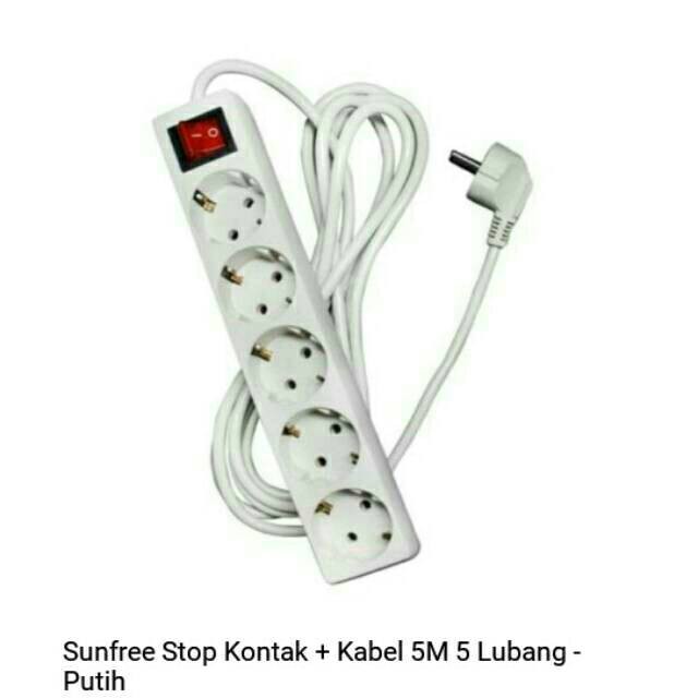 Stop Kontak 5 Lubang 5 Meter Sunfree / Colokan Listrik 5L 5m / Terminal Stopkontak Sunfree 5 lubang