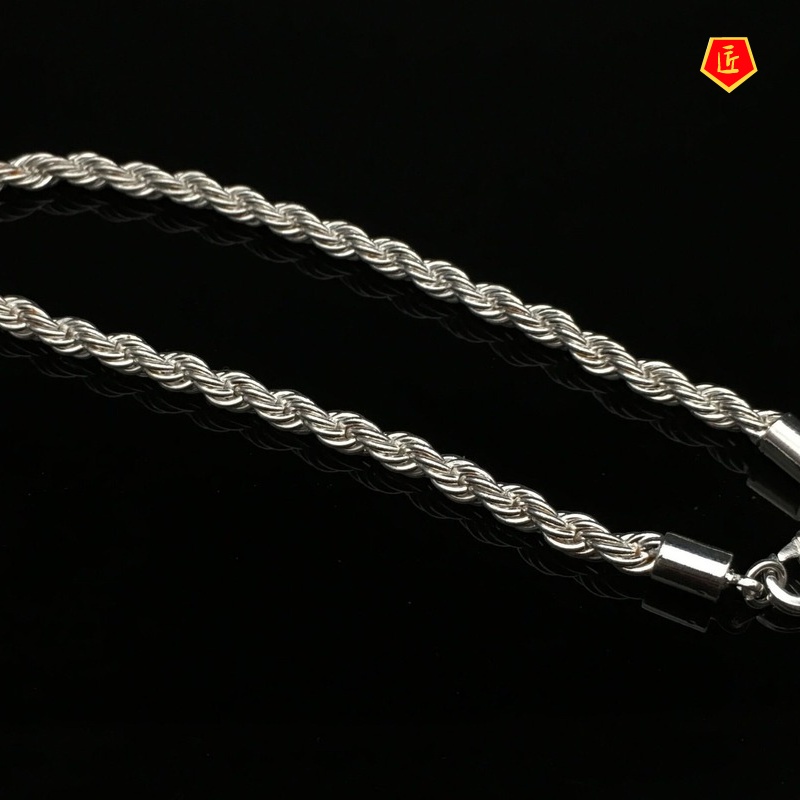 [Ready Stock]Silver 4mm Flash Twisted String Bracelet