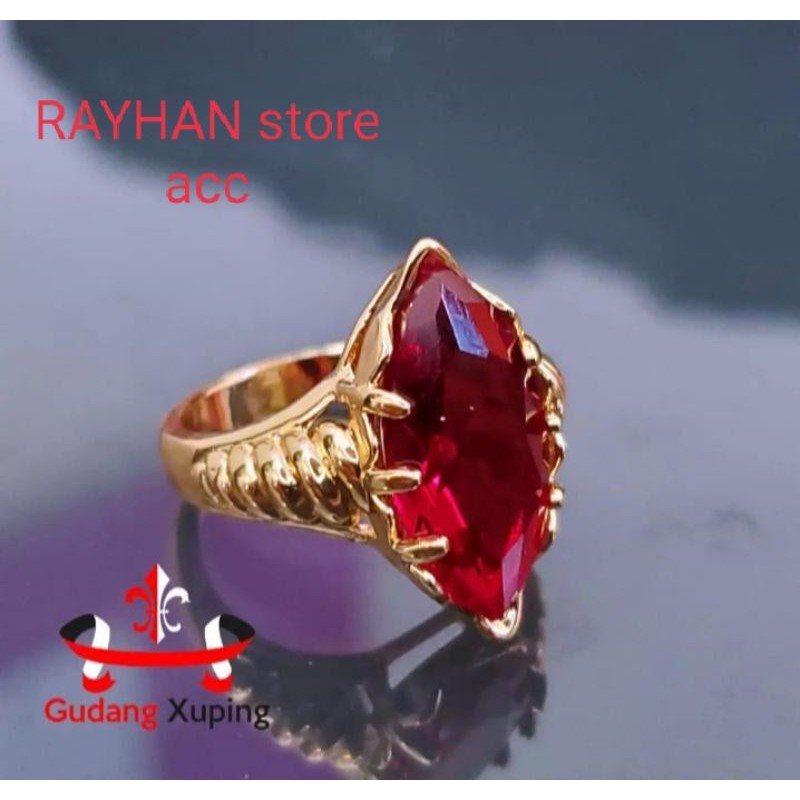 Cincin Batu merah delima Unisex gold 24k terlaris