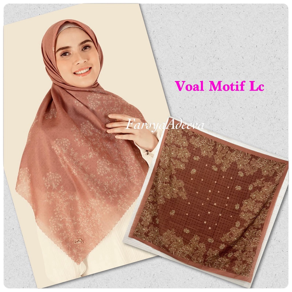 Kerudung segiempat motif terbaru segiempat motif deenay kw bahan voal grosir segiempat motif termurah Safa Hijab-GARDENIA MOCCA