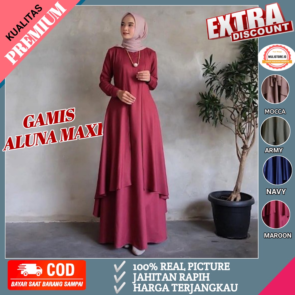 Baju Gamis Syari Wanita Terbaru Aluna Maxi Dress wanita muslim kekinian murah