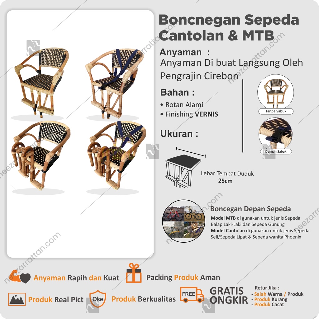 Kursi Boncengan sepeda Anak depan Rotan MTB, Polygon, Gunung murah Rotan
