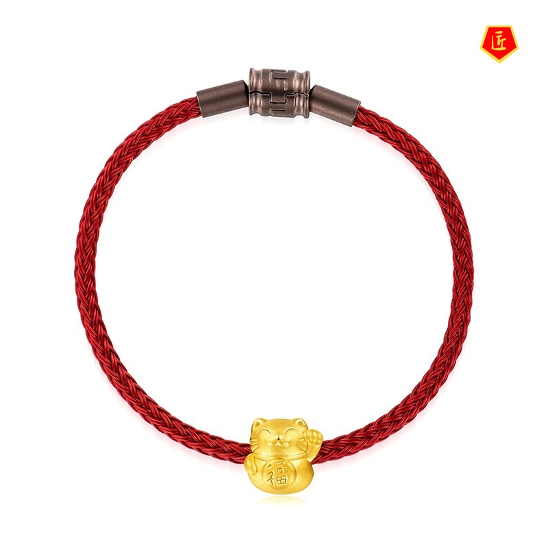 [Ready Stock]Cute Lucky Cat Gold Lucky Beads Bracelet