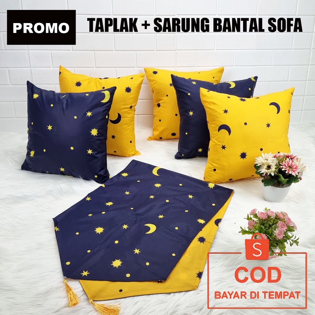 ✅COD PAKET SARUNG BANTAL KURSI SOFA SET 5 PCS 40x40 + TAPLAK MEJA TAMU PREMIUM MEWAH ANEKA MOTIF