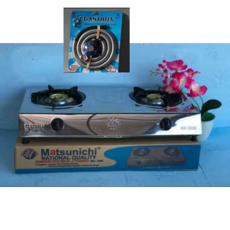 Kompor Gas 2 Tungku +  PAKET Selang Regulator Stainless Stell  SNI