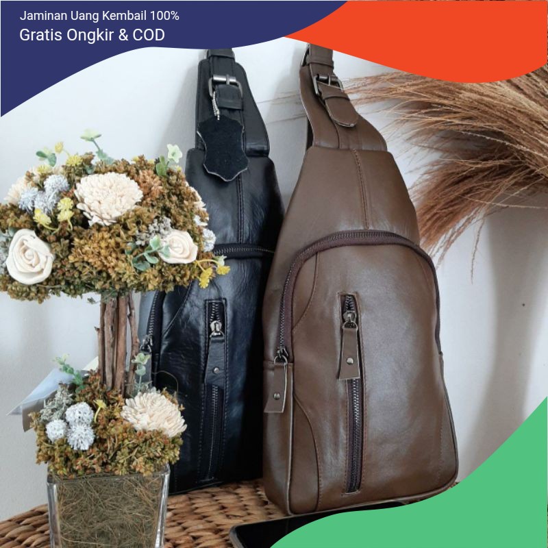 Slingbag Pria Tas Selempang Cowok Kulit Asli 100% Original Slempang Pria Terbaru
