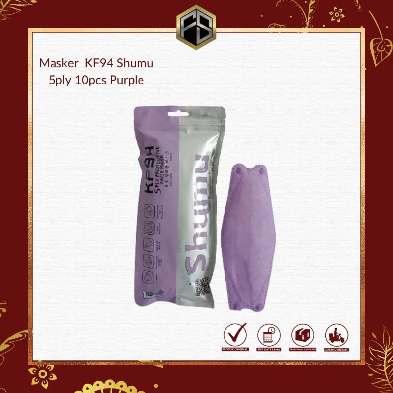 Masker Shumu Kf94  5 Ply Earloop KEMENKES Kualitas Premium Warna Putih Pink Ungu Hijau Toska Mint Pe