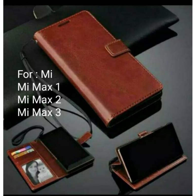 Leather Case Xiaomi Mi Max 1 2 3 Sarung Dompet Wallet Kulit Casing Cover Flip Book Buku Folio Diary