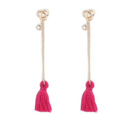 LRC Anting Tusuk Bohemia Padparadscha Diamond Decorated Tassel Design Alloy Stud Earring